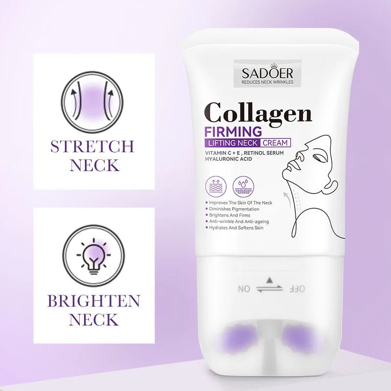 SADOER™ Collagen Neck Cream – 5-in-1 Lifting & Firming Roller | Moisturizes, Brightens & Smooths Wrinkles