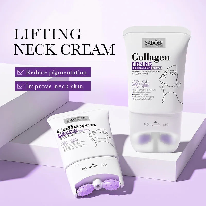 SADOER™ Collagen Neck Cream – 5-in-1 Lifting & Firming Roller | Moisturizes, Brightens & Smooths Wrinkles