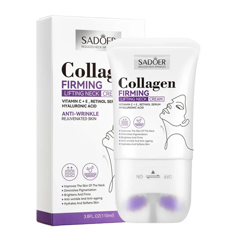SADOER™ Collagen Neck Cream – 5-in-1 Lifting & Firming Roller | Moisturizes, Brightens & Smooths Wrinkles